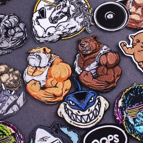 Punk Clothes Stripes bear Shark Patch Embroidered Patches On Clothes Hippie Animal Patch Iron on Patches for Clothing Accessory