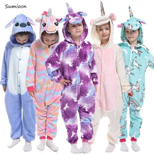 Kigurumi Unicorn Pajama Children Pajamas Panda Girls Boys Cat Oneises Pijamas Unicornio for 4 6 8 10 12Years Licorne Costume