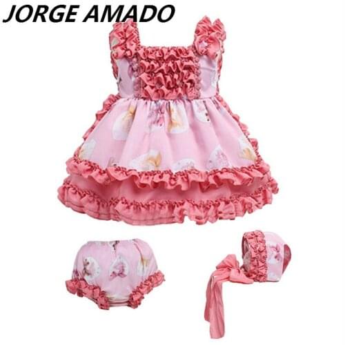 Spanish Peach Dress Suit Girl Pluffy Tulle Birthday Dress 2020 new Style Dress+Shorts+Socks+Hat 1-6Y DS001