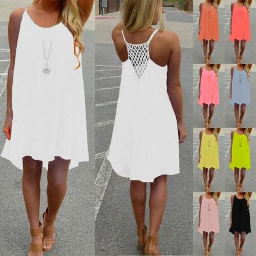 Fashion Spaghetti Strap Sexy Mini Dress Chiffon Loose Sleeveless Beach Dress Sundress Evening Casual Summer Party Dress Women