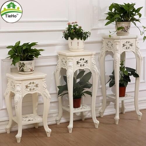 TieHo Floor Flower Pot 2 Layer Flower Stand Living Room Balcony Indoor Green Radish Plant Decor Stand European-Style White