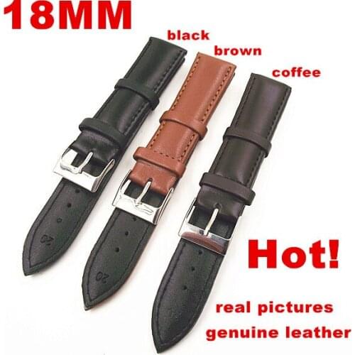 Wholesale High quality 50PCS/lot 18MM genuine leather watch band watch strap watch parts-black ,brown,coffee color -0201109