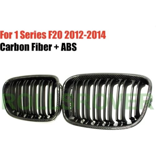 ROLLSROVER Carbon Fiber ABS Front Bumper Grille Grill For 1 Series F20 2012-2014 Double Strip Car Styling