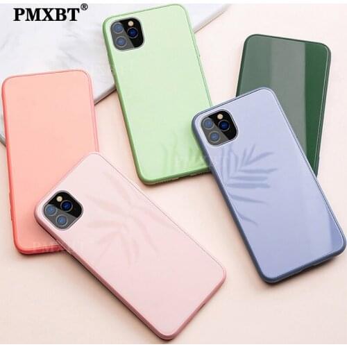 Luxury Tempered Glass Phone Case Cover For iPhone 11 Pro XS Max X XR 8 7 6 SE 2020 Liquid Silicone Shockproof Bumper Phone Shell