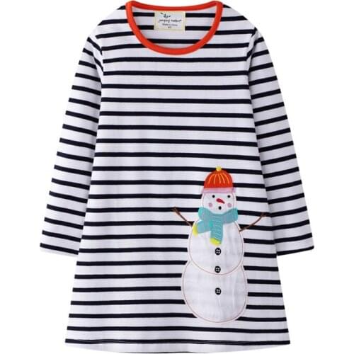 Jumping Meters Christmas Princess Dresses for Baby Girls Clothes Applique Snowman Cotton Party Children Long Sleeve Kids Dress