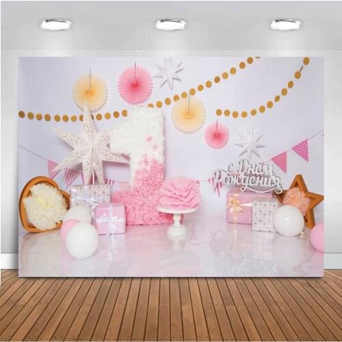 Pink Girl 1st Birthday Photography Background Children Birthday Cake Smash Backdrop Decorations Floral Baby Portrait Photocall