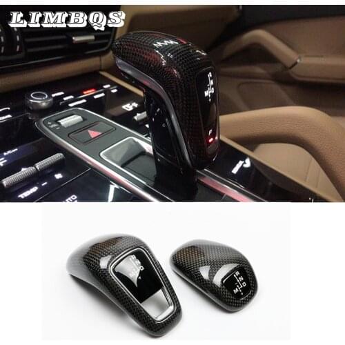 Gear shift knob decoration cover trim for porsche panamera 971 2018-2019 cayenne 9YA 2017-2019 carbon fiber interior replace