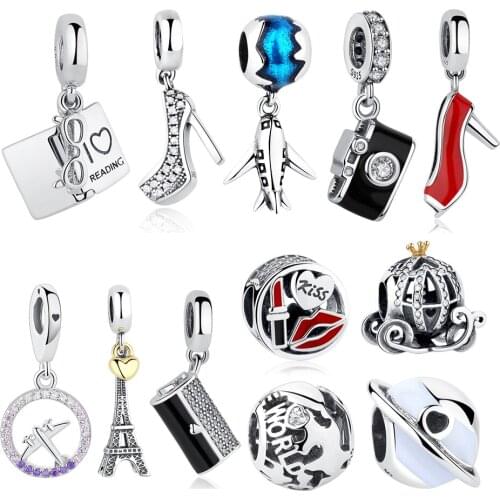 925 Sterling Silver Beads Berloque Family House Eiffel Tower Camera Travel Dream Shoes Charm Fit Bracelet DIY Jewelry
