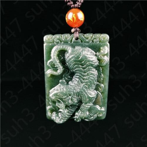 Certified Natural Hetian Jade Tiger Pendant Necklace Charm Jewelry Amulet Hot