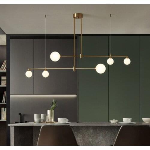 Modern Copper Luxury LED Chandelier Lighting G9 Kitchen Island Glass Ball Restaurant Hanging Lamp Dining Room Bar Office Lights