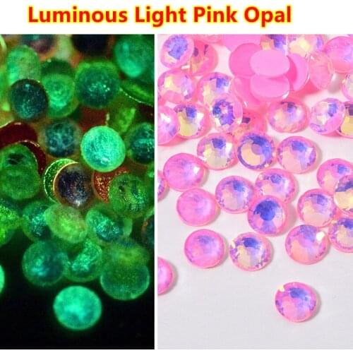 Glow in Dark 1440pcs Luminous Light Pink Opal 3D Rhinestones Nail Art Design Non HotFix Flatback Nail Art Rhinestones ss6-ss30