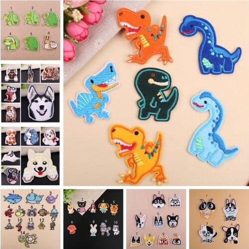 Iron On patches for childrens T-shirt DIY decoration accessories cute cartoon sea animals dinosaur puppy frog cloth stickers
