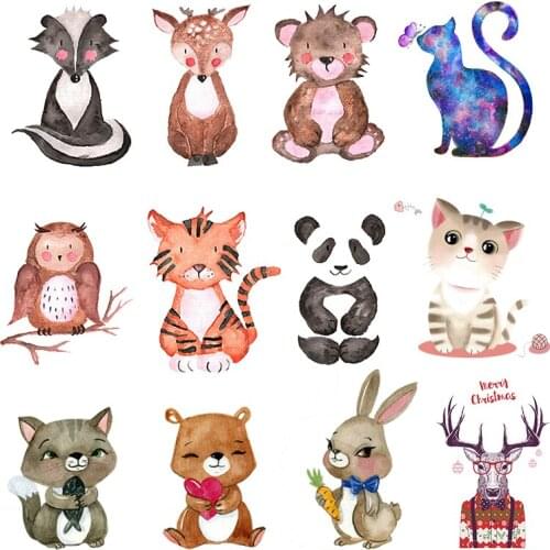 Cute Animals Heat Patches Transfer Vinyl Cartoon Fox Cat Iron On Transfers Patches For Kids Clothes Thermal Stickers On Clothes