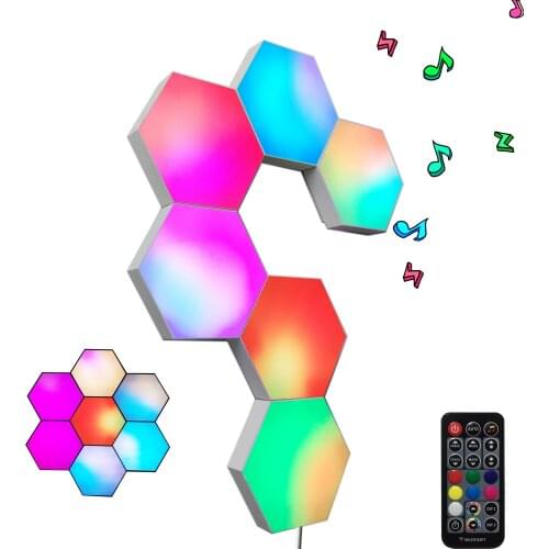 Rainbow Color Bedroom Decor for Room Lights,Smart Music Rhythm Control, Hexagon led lamp indoor Table Lamp Gaming room wall