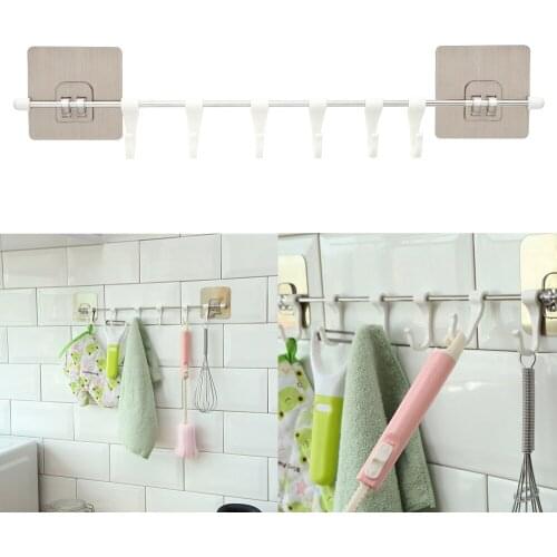 Towels Hanger Cupboard 6 Hooks for kitchen Strong Self Adhesive Kitchen Gadgets Pantry Chest Tools Home Organizer Storage Rack