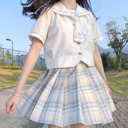 Y2k Japanese casual Harajuku uniform kawaii plaid Mini high-waist pleated skirt suit sweet Ulzzang three-piece Ulzzang women set