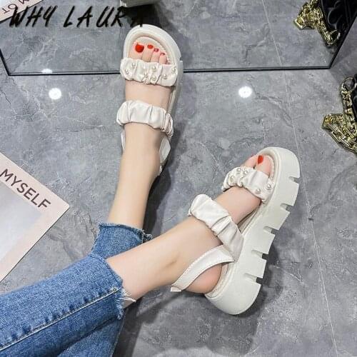 Summer 2021 New Womens Muffin Subsole Medium Heel Thick Subsole Comfortable Super Fire Fairy Roman Sandal Open Toe Outdoor Beac