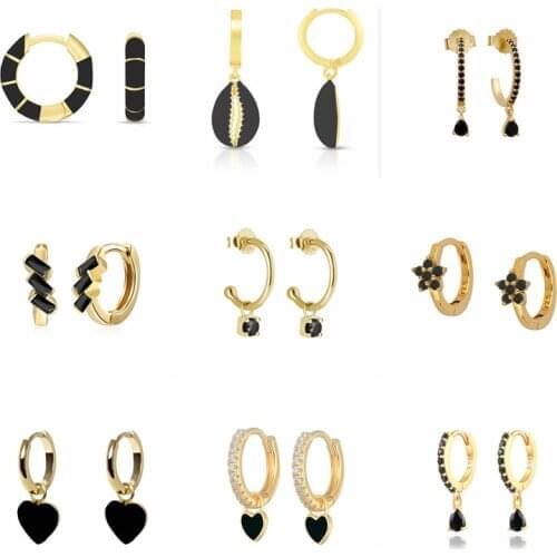 BOAKO Black Zircon Earrings 2021 Trend Aros Colores Pendientes Plata 925 Earrings For Women Pendientes Mujer Woman Jewelry