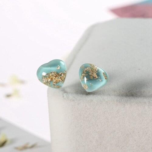 QCOOLJLY Simple Natural Blue Stone Stud Earrings For Women Heart Shaped Earrings for Women Jewelry Christmas Gift pendientes