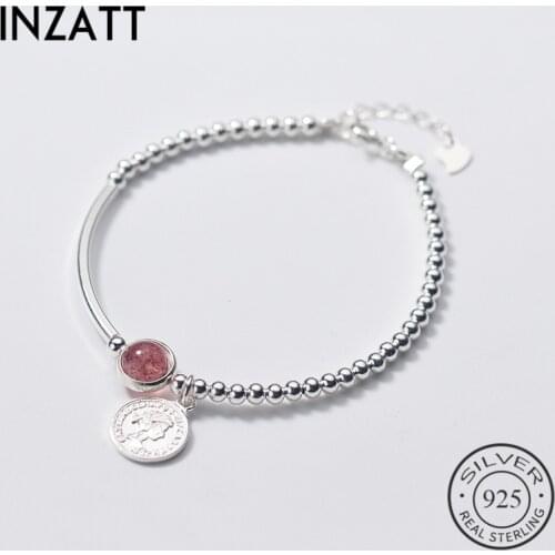 INZATT Real 925 Sterling Silver Gothic New Disc Pendant Beads Strawberry Crystal Bracelet For Women Party Fine Jewelry Gift