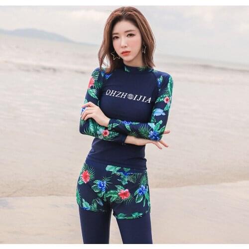 Surfing Suit Whole Swimsuit Rashguard Rash Guard Bath Suits Long Sleeve For Women New 2020 Female Blue Print Polyester