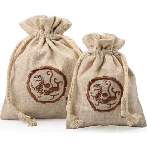 10pcs 2 Size Fine Embroidery Large Fabric Christmas Gift Pouches Unicorn Party Favor Bags Drawstring Cotton Linen Storage Pack