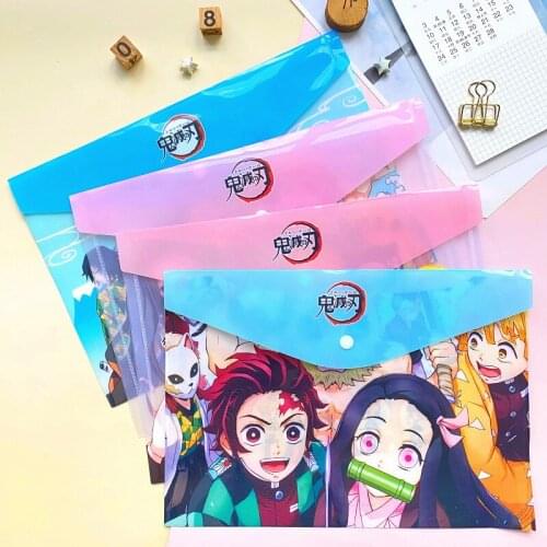 12 pcs/lot Kawaii PVC Demon Slayer A4 File Holder Cute Press Document bag Pencil Case Stationery gift office school supply