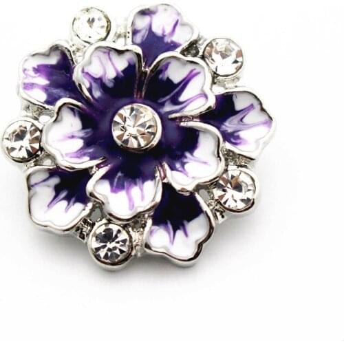 3pcs/lot New Snap Button Jewelry Enamel Purple Flower Crystal Snap Charms Fit 18mm DIY Snap Button Bracelet Necklace