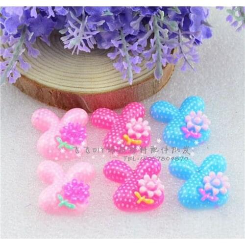 48pcs/bag 3color optional Rabbit ears Flower Resin Flatback Cabochon Scrapbook Embellishment DIY Phone Decoration 20mm 004004100