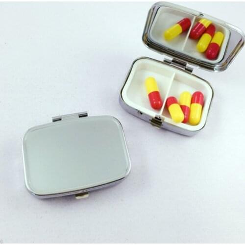5.6x4.2cm Rectangle Shape Stainless Steel Mini Pill Case Solid Color Silver Medicine Organizer Holder Tablet Capsule Box D0UE