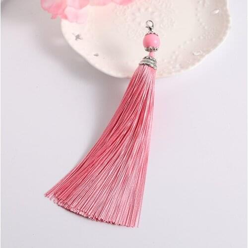 5pcs Length 16cm Silk Tassel Acrylic Beads Cap Tassel with Lobster Clasp for Bags Moblie Making Pendant DIY Jewelry Materials