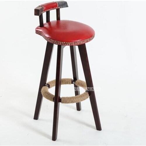 73cm Creative Modern Design Solid Wood Bar Chair PU Leather Soft Seat Cushion Low Backrest Coffee Counter Leisure High Footstool