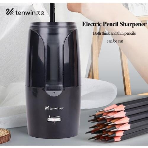 TENWIN White/Black Electric Pencil Sharpener 6-12mm Adjustale Lithium Battery Flexible Relaceable School Stationery Supplies