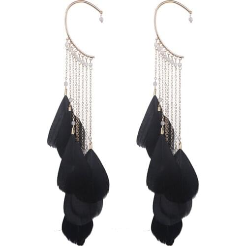 Bohemian Hollow Ear Cuff Hook Leaf Feather Earrings For Women Indian Jewelry Blue Natural Stone Drop Dangle Earrings