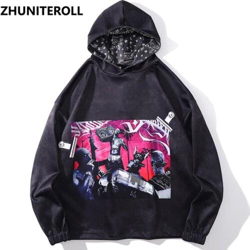 Paisley Black Hoodies Hip Hop Punk Rock Print Gothic Hooded Sweatshirts Mens Harajuku Casual Pullover Tops Outwear Streetwear