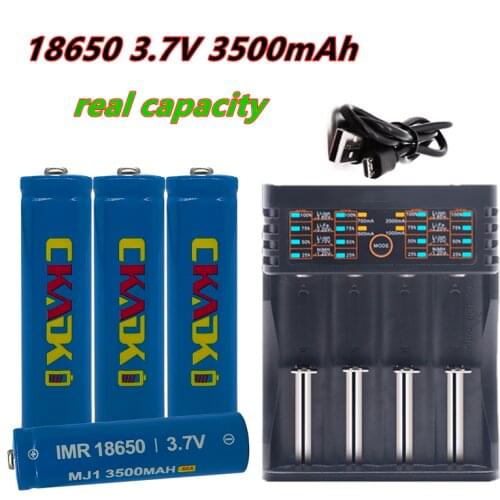 CKADK 100% Original MJ1 3.7V 3500 mah 18650 Lithium Rechargeable Battery For Flashlight batteries ,with Pointed(No PCB)+Charger