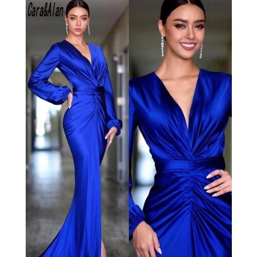 Elegant Royal Blue Evening Dresses 2021 Deep V Neck Mermaid Prom Dress for Women Party robe de soirée de mariage