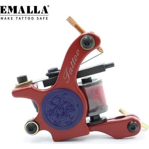 EMALLA 1PCS Coil Tattoo Machine Guns 10 Warps Iron Handmade Red Tattoo Machine Gun Standard Tattoo Needles Tattoo Supplies