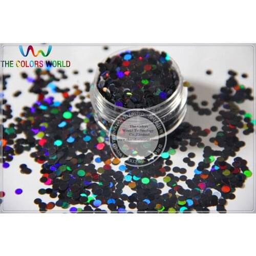LM-10 Size 3 mm laser holographic Black color Glitter paillette Dot shape spangles for Nail Art and DIY supplies1pack=50g