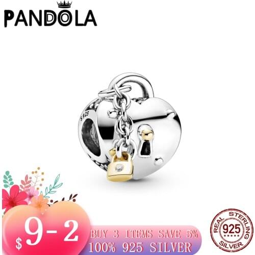Hot 100% 925 Sterling SILVER charms Two-Tone Heart and Lock Charm fit Original Pandora Bracelet silver 925 jewelry