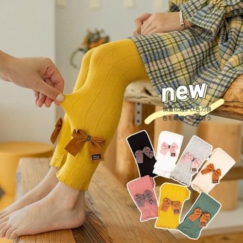 1 YearsTo 12 Years Old Kids Pantyhose Bow Baby Tights Spring Autumn Medium Thickness Combed Cotton Tights For Girls