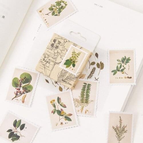 Creative Stamp Labels Sticker Green Plant Totem Boxed Sticker DIY Decoration Kawaii Stationery Diary Album