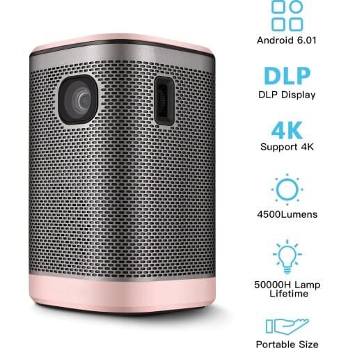 Mini Portable Projector DLP Movie Projector HIFI Speaker WiFi BT Function Home Theater 4500Lumens Android 6.0(1G+8G) Touchpad