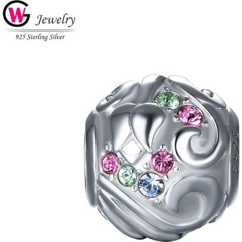 Fashion Women Charm Beads Zircon Pink Green Fit For Female Bracelets Pandora DIY Making Charm CZ Gift Round Circle Shaped Mujer