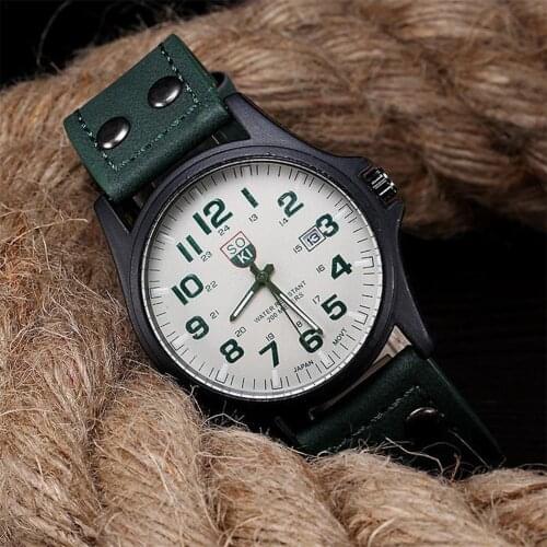Hot new Korean fashion trend quartz personality frosted with leather watch casual calendar mens Z8J3