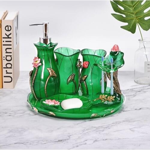 Lotus Green Bathroom Accessories Set-Cleaning Brush-Soap Dish- Ashtray-Home Decor-Make Up Box-Tissue Case- Mirror