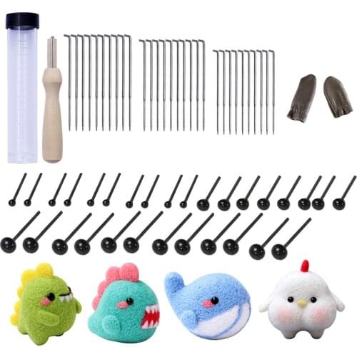 MIUSIE Needle Felting Kit Doll Wool Felt with Felting Needle Animal Eyes Finger Cots Instructions Non-Finished Accessorie Craft