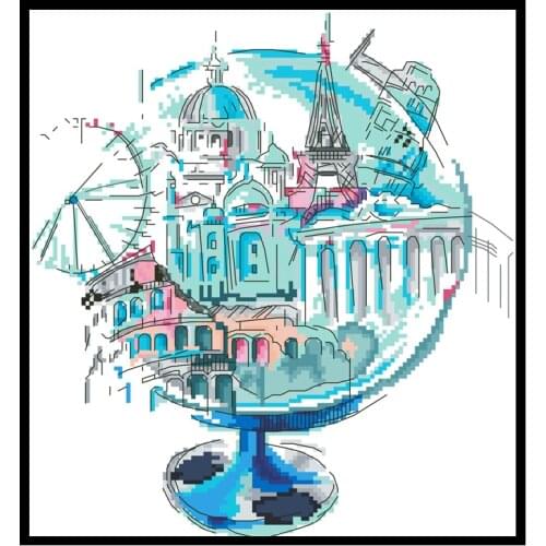 Globe Patterns Cross Stitch Kits Printed Canvas Embroidery With Threads Sets 11CT 14CT Needlework Sewing Home Decor DIY Handmade