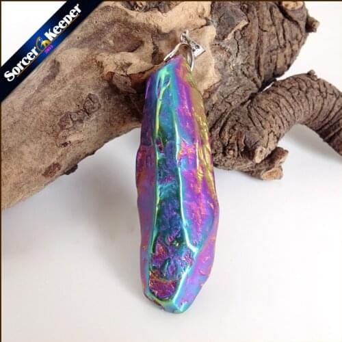 Natural Multi-color Agates Pendant Electroplating Quartz Crystal Cluster Minerals Reiki Healing Crystal Fit Jewelry Making AA793