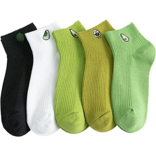 2021 New Spring Fresh Avocado Harajuku Cotton Cartoon Fruit Ankle Cute Boat Socks Casual Soft Girls Short Socks